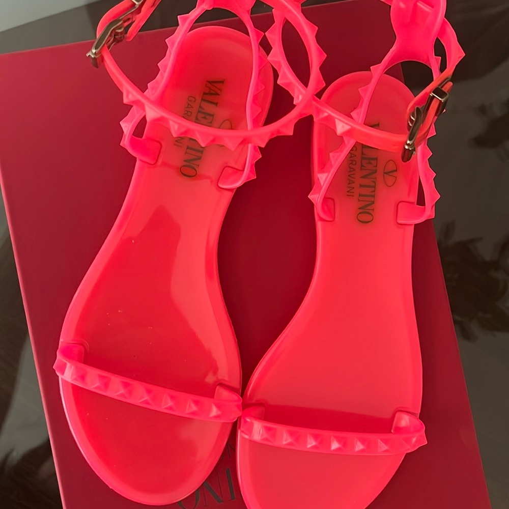 Valentino Garavani Neon Pink Rockstud Jelly Sandals